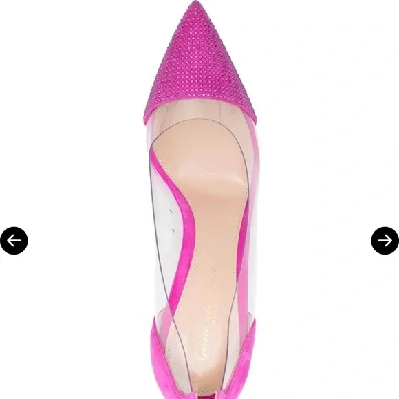 NEW Gianvito Rossi Fuchsia Crystal-Embellished Pointed Toe PVC Side Pumps - Picture 7 of 7